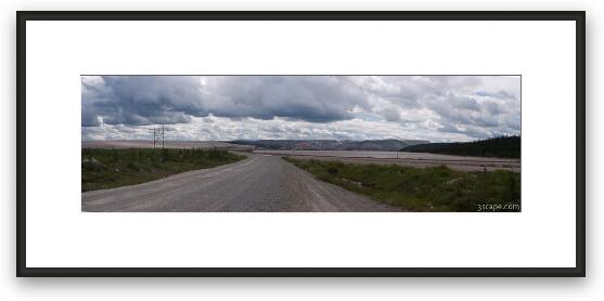 Panoramic view of iron mine, lake, and road Framed Fine Art Print