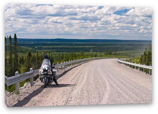 Motorcycling in the vast Canadian wilderness Fine Art Canvas Print
