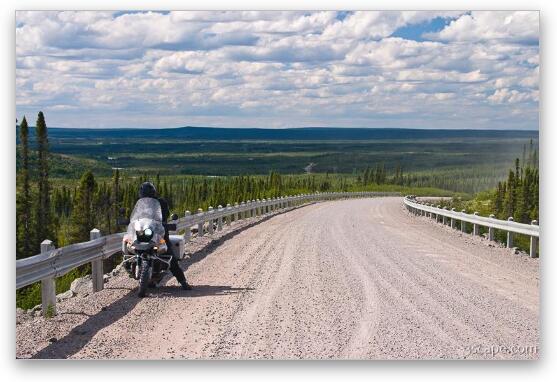 Motorcycling in the vast Canadian wilderness Fine Art Print