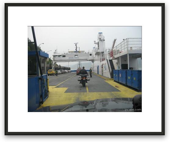 Getting on a ferry at Tadoussac, Quebec Framed Fine Art Print