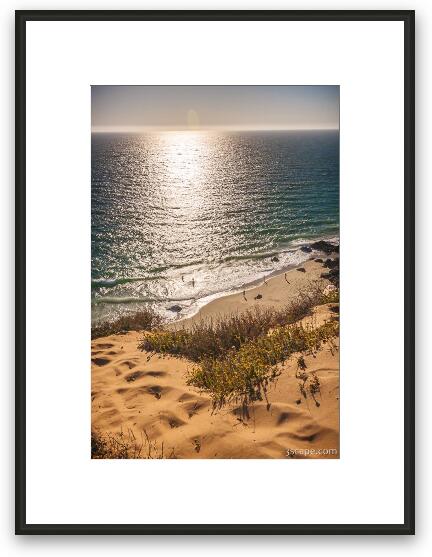 Setting sun and people at Zuma Beach Framed Fine Art Print