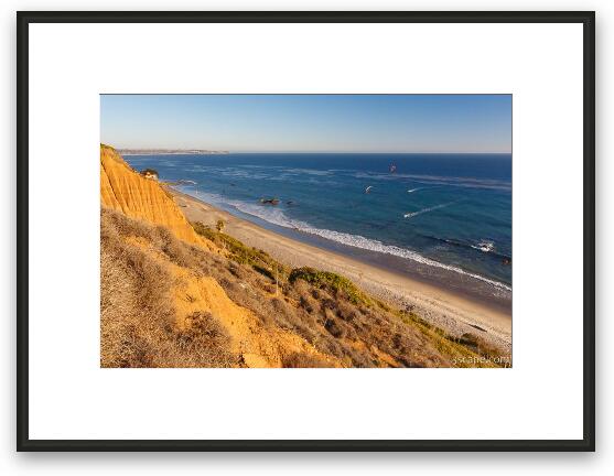 Kite boarding on the southern California coast Framed Fine Art Print
