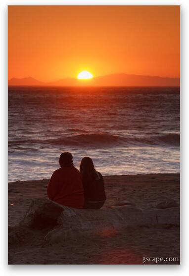 Two people enjoying the sunset at Tree at sunset, Leo Carrillo State Beach Fine Art Print