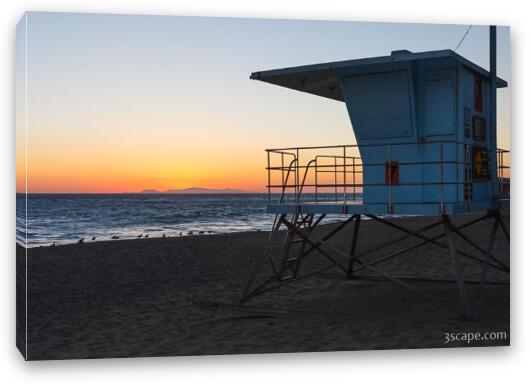Lifeguard shack at sunset at Leo Carrillo State Beach Fine Art Canvas Print