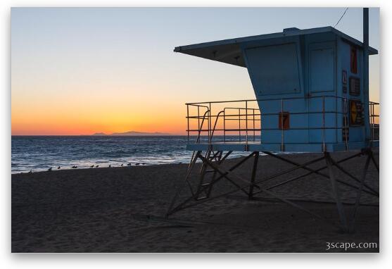 Lifeguard shack at sunset at Leo Carrillo State Beach Fine Art Metal Print