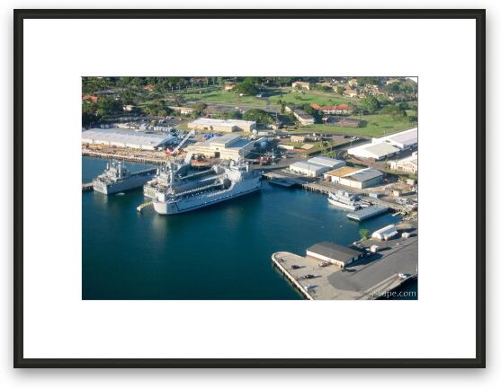 Aerial view of Oahu - ship port Framed Fine Art Print