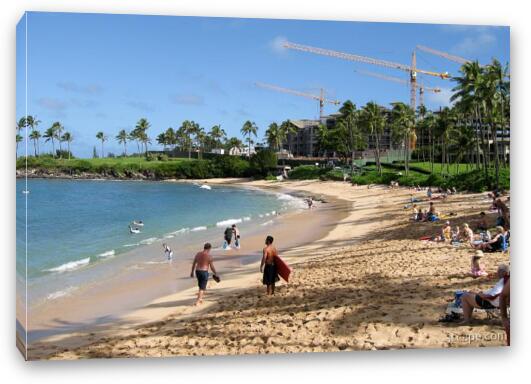 Napili Beach with resort construction in the background Fine Art Canvas Print