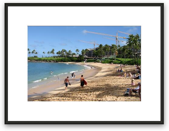 Napili Beach with resort construction in the background Framed Fine Art Print