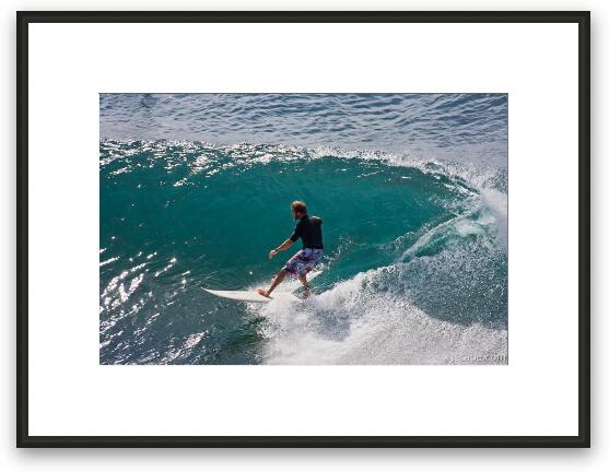 Surfer taking a wave near Honolua Framed Fine Art Print