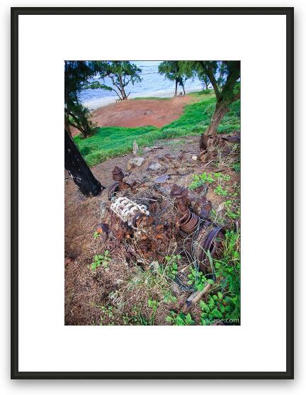 Ancient car that went over the cliff Framed Fine Art Print