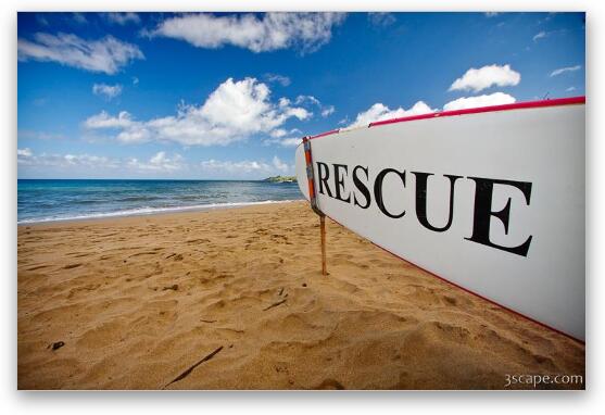 Rescue surfboard for lifeguard at DT Fleming Beach Park Fine Art Metal Print