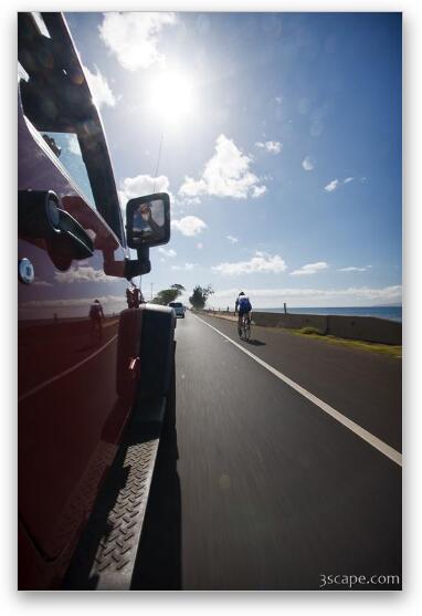 Bicycle rider on Maui highway Fine Art Metal Print