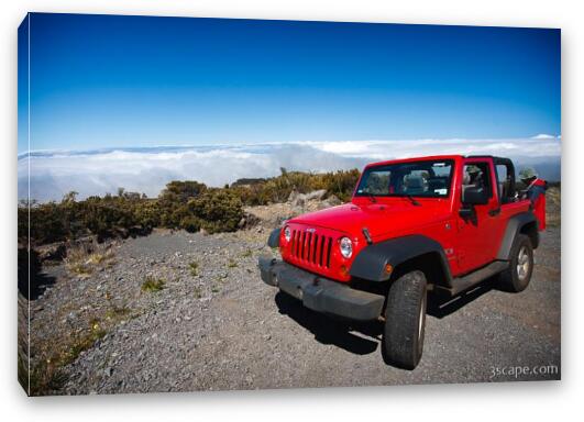 Jeep Wrangler above the clouds on Haleakala Volcano Fine Art Canvas Print