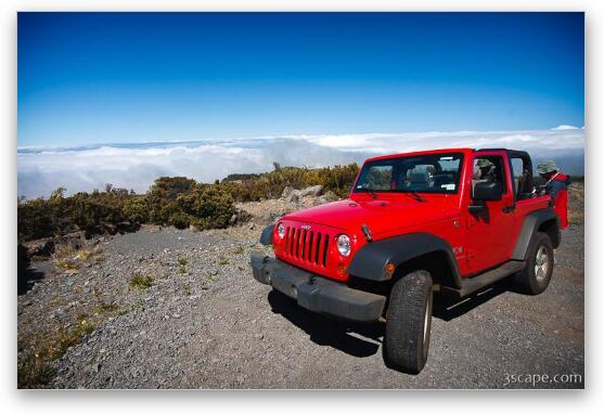 Jeep Wrangler above the clouds on Haleakala Volcano Fine Art Metal Print