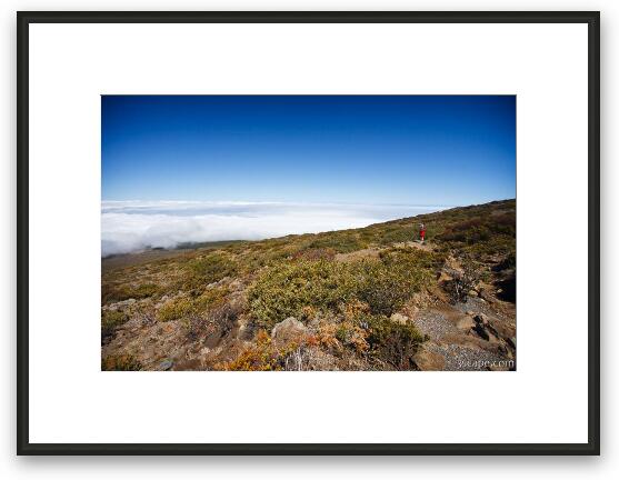 Hiking above the clouds Framed Fine Art Print
