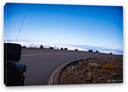 Road with no guard rail, high above the clouds Fine Art Canvas Print