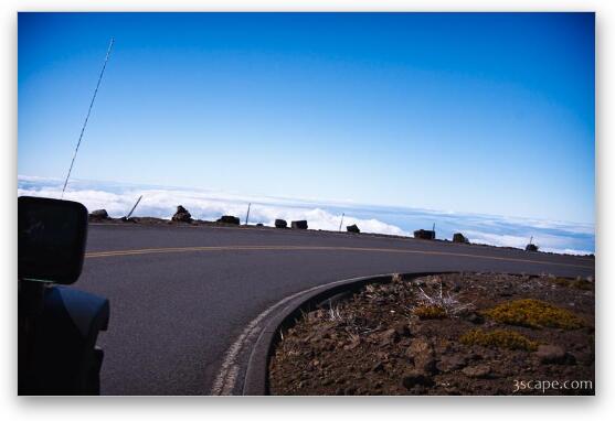 Road with no guard rail, high above the clouds Fine Art Metal Print