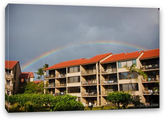 Rainbow over our resort Fine Art Canvas Print