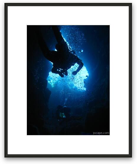Scuba diving in swim-through Framed Fine Art Print