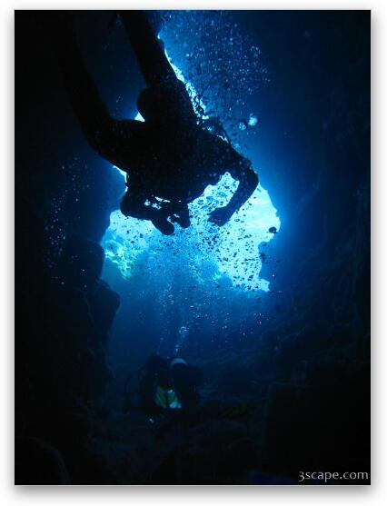 Scuba diving in swim-through Fine Art Metal Print