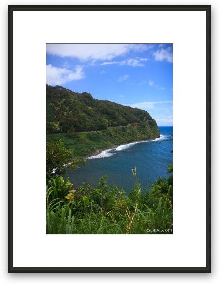 Road to Hana cut into the Maiu coast Framed Fine Art Print
