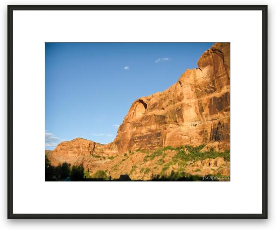 Morning light on the rock face above Goose Island campground Framed Fine Art Print
