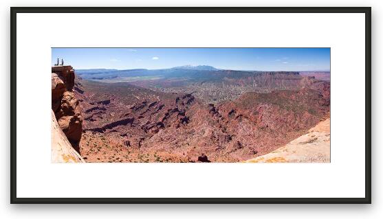Panoramic view of La Sal mountains and the canyonlands from Top of the World Framed Fine Art Print