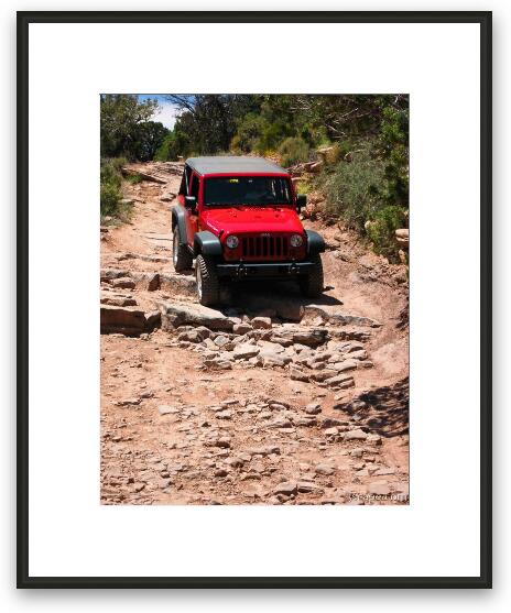 Jeep Rubicon taking some rock steps Framed Fine Art Print