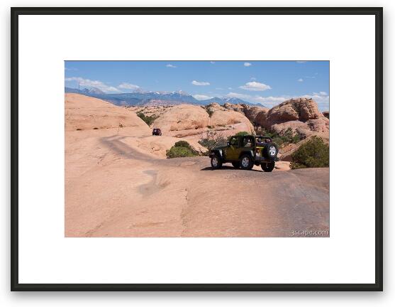 Jeep Rubicon on Little Lion Back slickrock 4x4 trail Framed Fine Art Print