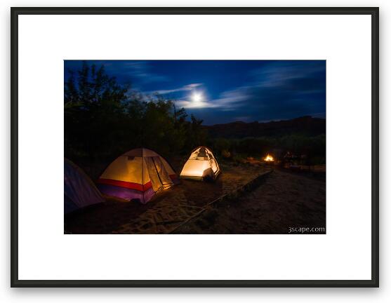 Night shot of camp site at Goose Island Framed Fine Art Print