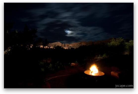 Night shot of camp site with illuminated canyon walls Fine Art Metal Print
