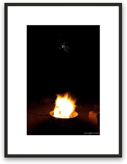 Campfire and moonlight Framed Fine Art Print