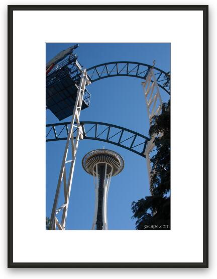 Seattle Space Needle under roller coaster Framed Fine Art Print
