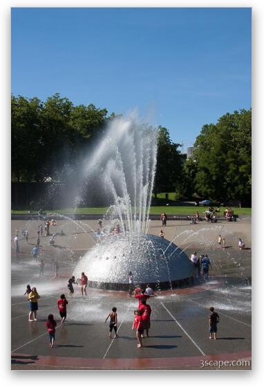 Children playing in International Fountain, Seattle Center Fine Art Metal Print
