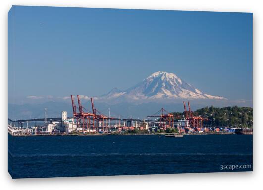 Port of Seattle with Mount Rainier Fine Art Canvas Print