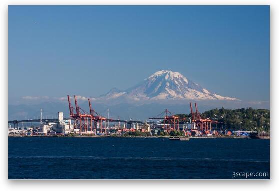 Port of Seattle with Mount Rainier Fine Art Metal Print