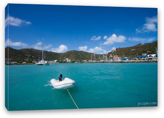 Leaving Road Town with dinghy in tow Fine Art Canvas Print
