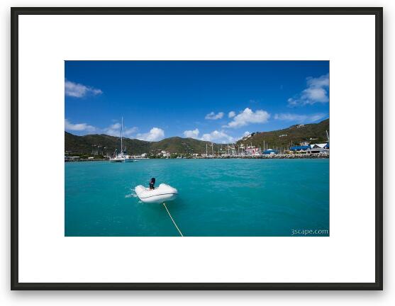 Leaving Road Town with dinghy in tow Framed Fine Art Print