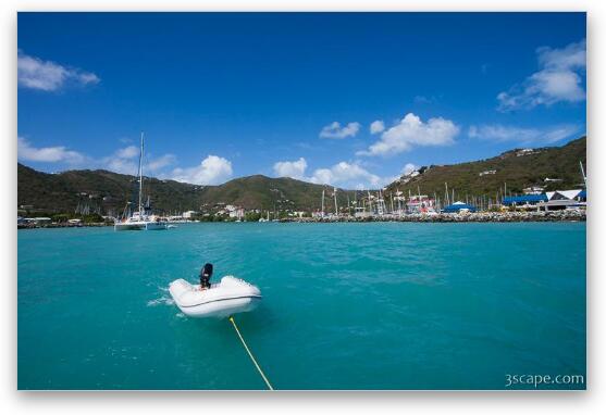 Leaving Road Town with dinghy in tow Fine Art Print