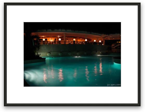 Night shot of VIP pool and restaurant Framed Fine Art Print