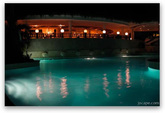 Night shot of VIP pool and restaurant Fine Art Print