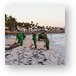 Resort workers cleaning seaweed off the beach Metal Print