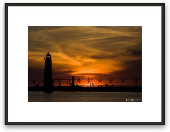 Sunset at Grand Haven pier and lighthouse Framed Fine Art Print