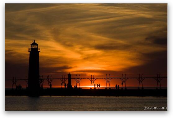 Sunset at Grand Haven pier and lighthouse Fine Art Metal Print