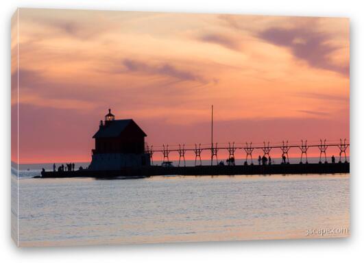 Pastel Sunset over Grand Haven Lighthouse Fine Art Canvas Print