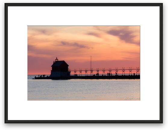 Pastel Sunset over Grand Haven Lighthouse Framed Fine Art Print