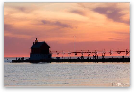 Pastel Sunset over Grand Haven Lighthouse Fine Art Metal Print