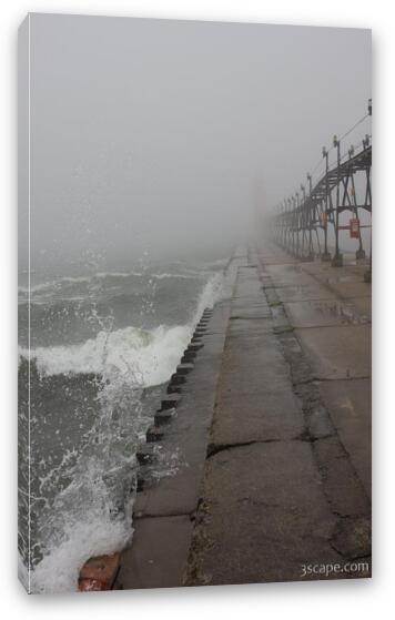 Pier in fog and waves Fine Art Canvas Print