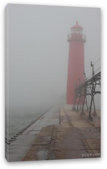 Lighthouse in thick Lake Michigan fog Fine Art Canvas Print