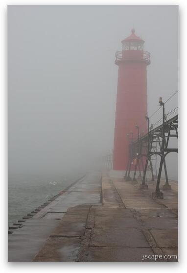 Lighthouse in thick Lake Michigan fog Fine Art Metal Print